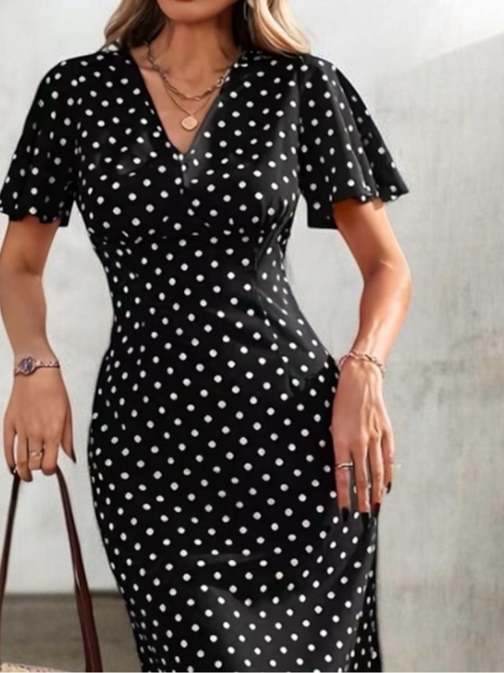 Elegant Black Polka Dot Maxi Dress - Size M/L - Picture 7 of 9